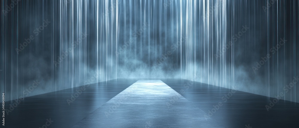Poster futuristic stage with vertical light beams and fog abstract digital background
