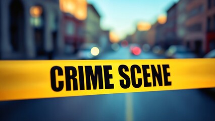 Crime scene concept. A yellow tape with crime scene text