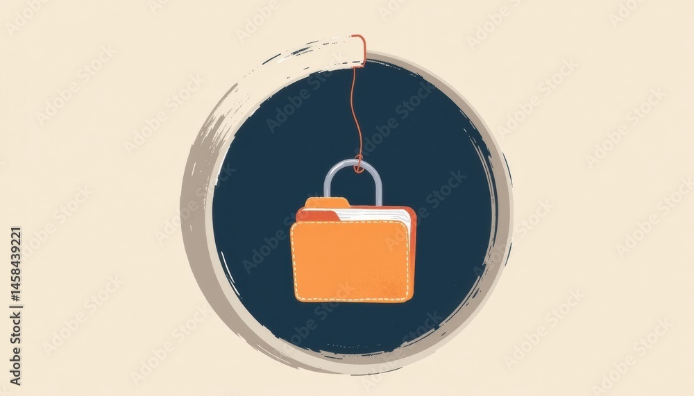 Poster file security concept with padlock and folder illustration