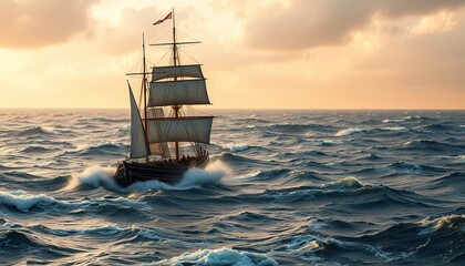 Vintage Sailing Ship on the Ocean