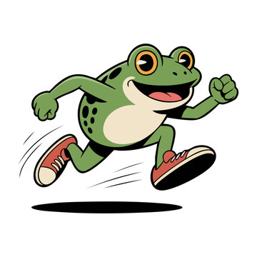 vintage cartoon illustration green frog running with red shoes.