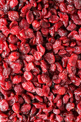 Organic Dried Cranberries, top view. Flat lay, overhead, from above.