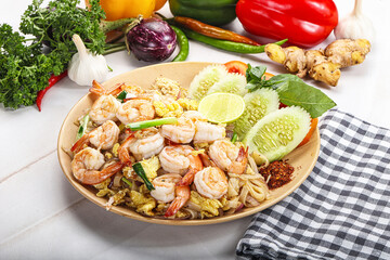 Asian cuisine frien rice with shrimps