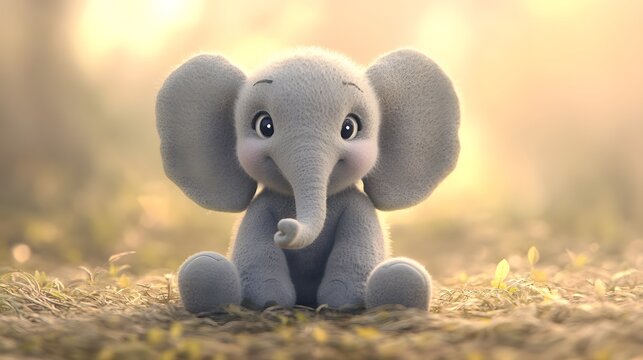 Cute, grey stuffed elephant figurine in soft light.