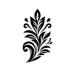 Elegant Black Floral Ornament on White Background