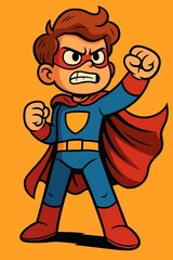 Fototapeta premium Powerful Little Superhero Boy Cartoon Character Design