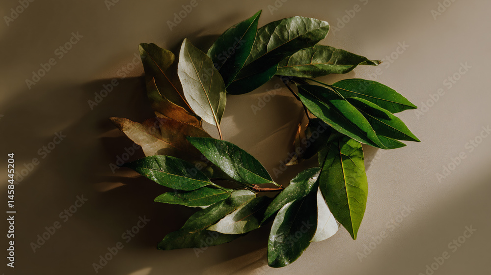 Poster leaves arranged in a traffic circle symbolizing eco friendly practices and recycling, against a elec