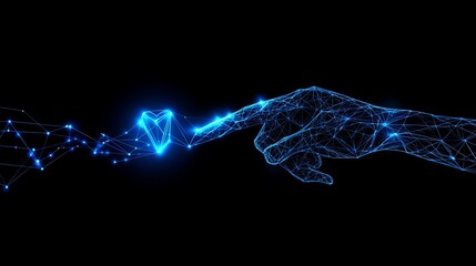 Digital Hand Reaching for a Glowing Heart Abstract Technology Concept