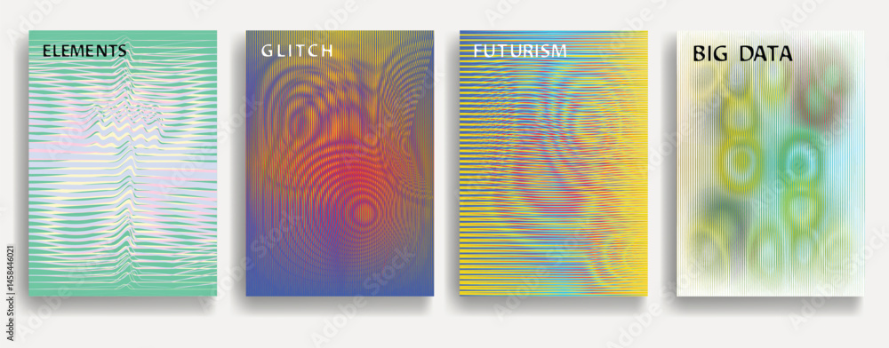 Poster glitch distorted geometric template brochures . modern art design . glitched flyer . optical art. tr
