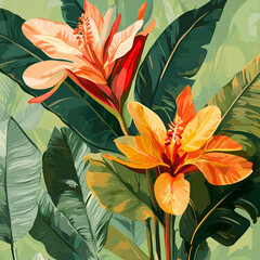 Vibrant floral arrangement nature setting digital artwork lush greenery close-up view botanical beauty