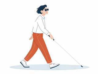 Obraz premium Person Walking with a Cane and Sunglasses Illustration