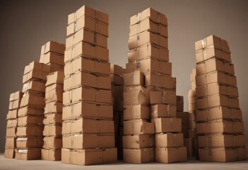 A towering stack of used brown cardboard awaiting disposal ,  used,  crumpled,  old