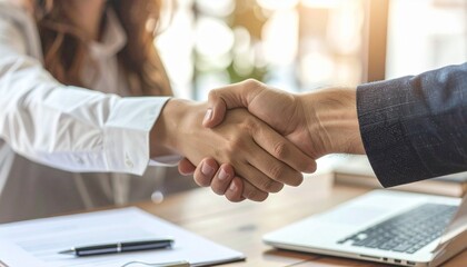 Handshake after a successful meeting in warm light