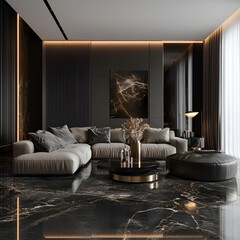 Luxurious living room design modern apartment interior decoration urban environment contemporary viewpoint elegance concept