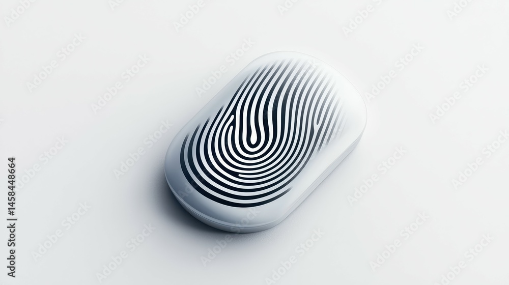 Poster abstract design of a sleek white object featuring a fingerprint pattern.