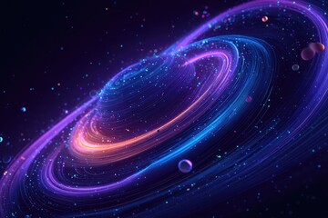 Obraz premium Vibrant swirling rings around a celestial sphere.