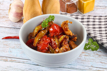 Pork with oyster sauce and vegetables