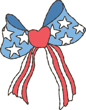 4th of July Coquette Bows, USA Flag Bows, Coquette Patriotic Bows, Coquette Ribbon Bows Hand-drawn