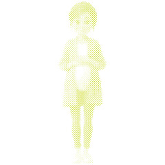 A pregnant woman with pregnancy belly cartoon in halftone style retro modern