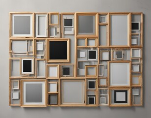 Photo collage frame mockup; grid of various shaped frames, stylish photo arrangement ,  texture,  oval