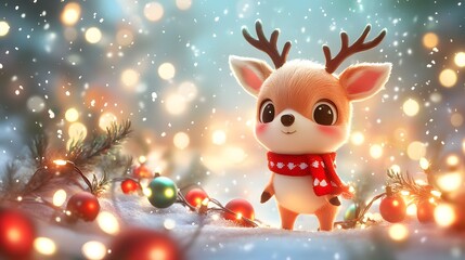 Festive winter scene with a charming reindeer.