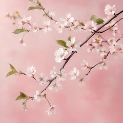 Fototapeta premium Blooming cherry blossom branches soft pink background floral photography serene environment close-up view aesthetic beauty