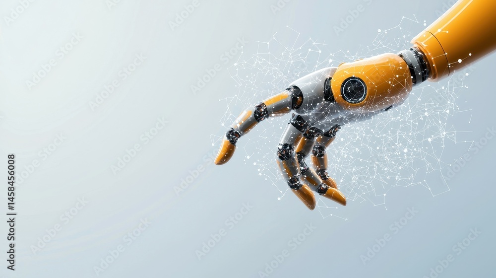 Poster close-up of a robotic hand reaching out with a digital network effect.