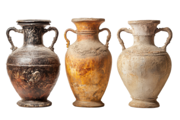 Historical amphora set illustration on white suitable for vintage design projects or academic research visuals