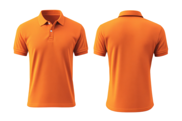 Front and back view of orange polo shirt image great for product catalogs or uniform designs