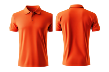 Polo shirt mockup in orange color isolated on white perfect for sportswear or custom embroidery visuals