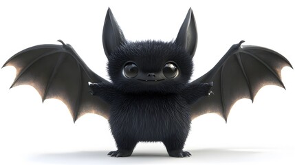 A  cute, fluffy, digital rendering of a cartoon bat.