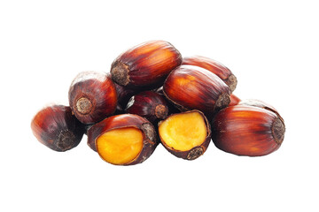 Fototapeta premium Fresh palm oil nuts shown in transparent PNG ideal for agriculture infographics and tropical farming content