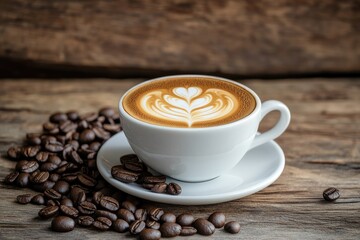 Latte art on a rustic table