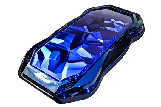 Modern Futuristic Vehicle Car Shiny Chrome Blue, cut out transparent