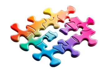 Interlocking Shiny Puzzle Pieces, Rainbow Colors, Isolated, Cut Out Transparent