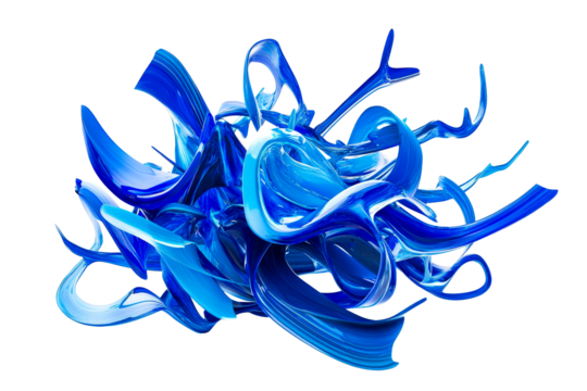Swirling Cobalt Blue Shapes with Painted Texture, cut out transparent