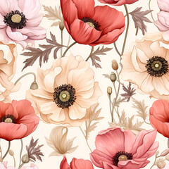 seamless background with poppies flowers