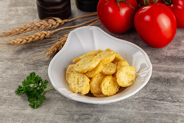 Crunchy croutons heap - roasted bread
