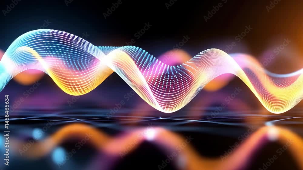 Poster colorful digital wave pattern with glowing dots and motion effects