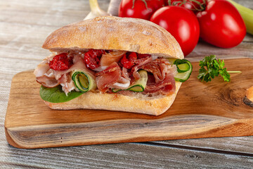 Ciabatta with cured parma and tomato