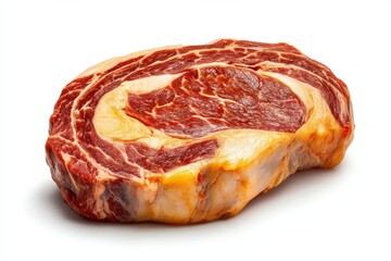 Fototapeta premium Freshly cut premium ribeye steak showcasing marbled texture and rich flavor ideal for gourmet cooking and culinary presentations elevating meals to new heights captured with clarity