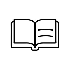 Open book icon in black outline. Reading, learning, education