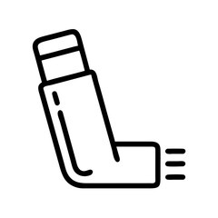 Inhaler icon in black outline. Asthma treatment, respiratory health, medical care