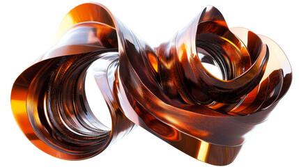 Wavy Copper Metallic Form, Curving Structure, Design Object, cut out transparent