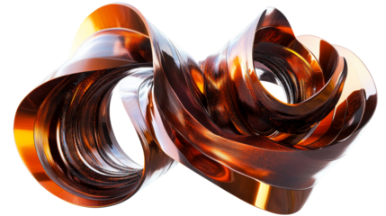 Wavy Copper Metallic Form, Curving Structure, Design Object, cut out transparent