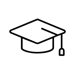 Graduation cap icon in black outline. Education, success, knowledge, move in college