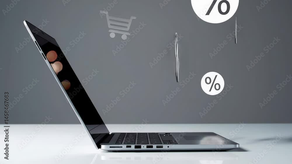 Poster black friday online shopping interface revealing discount percentage icons emerging dynamically from