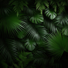 Digital stock illustration featuring tropical leaves with intricate details, showcasing vibrant greens and diverse textures, creating a lush and inviting natural environment for design projects