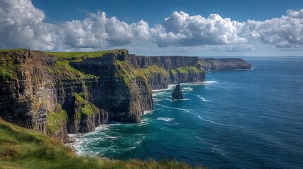 Obraz premium scenic view of cliffs of moher, ireland with dramatic coastline and ocean waves