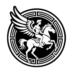 A solid style icon featuring bellerophon greek tattoo
